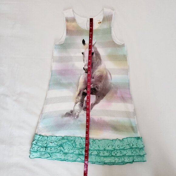 Ella & Lulu Kids Girls Glitter Stripes Horse Layered Lace Hem Tank Dress Size 10 - Picture 11 of 11